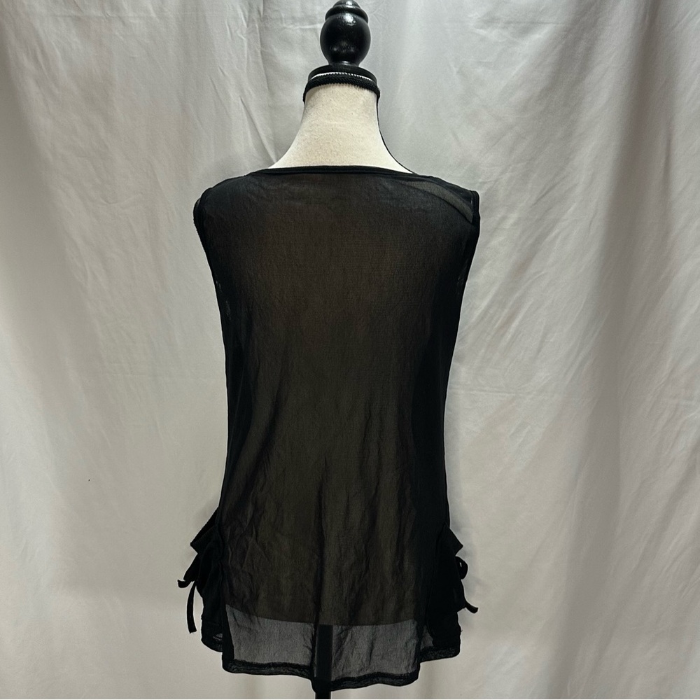 Made In Italy Sheer Black Tank Top XS Pockets Unique Y2K Grunge *Read Descript** - Picture 5 of 9
